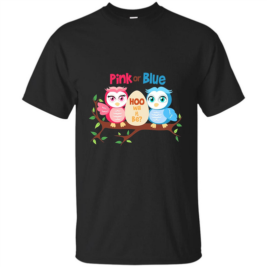 Pregnancy T-shirt Owl Pink Or Blue Hoo Will It Be Black