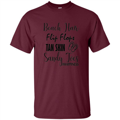 Summer Tshirt Beach Hair Flip Flops Tan Skin Sandy Toes Happiness Maroon