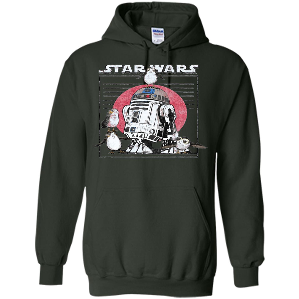 Movie T-shirt Last Jedi Flock Of Porgs Surround R2-D2 T-shirt Forest Green