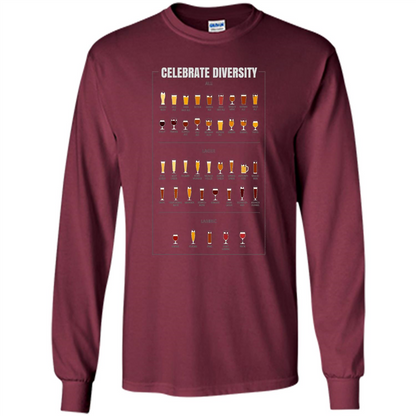 Celebrate Diversity Beer Glasses T-shirt Maroon