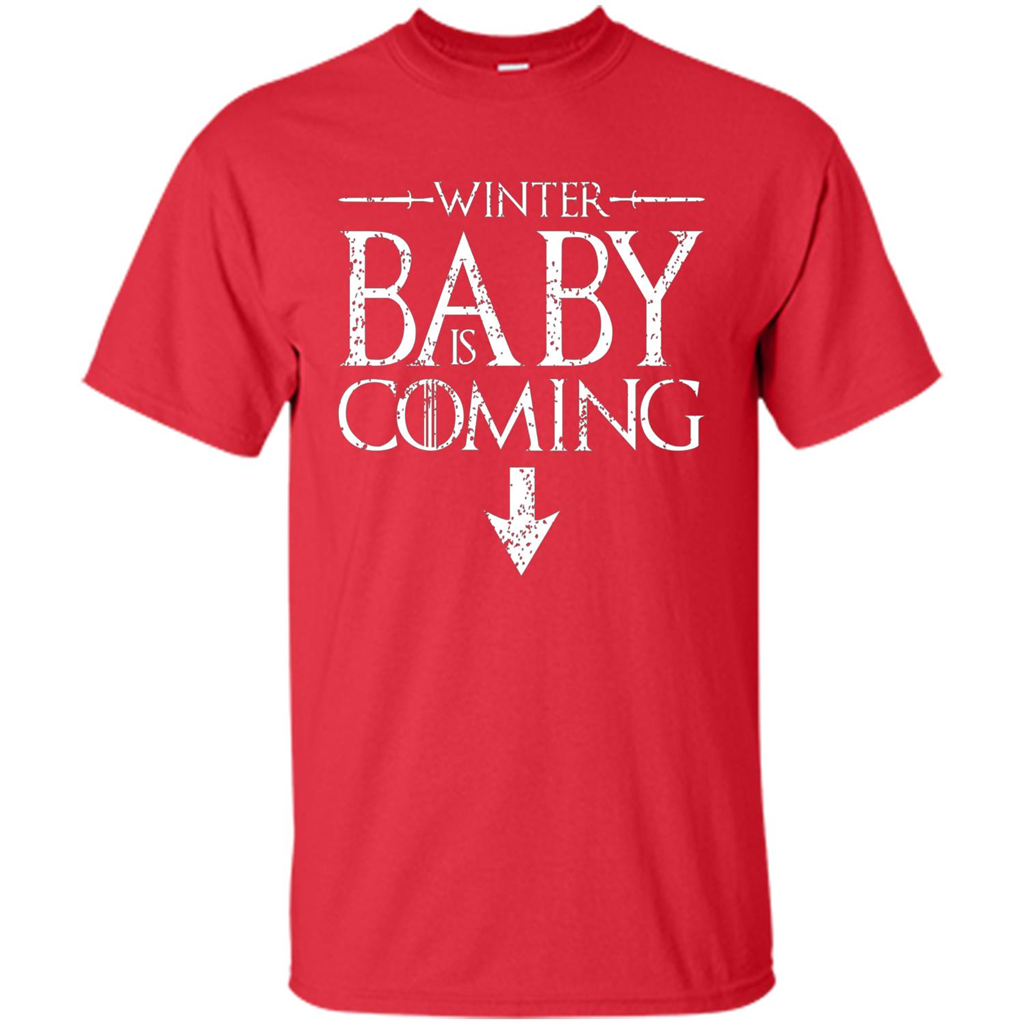 Funny Humor Maternity T-shirt Winter Baby is Coming Red
