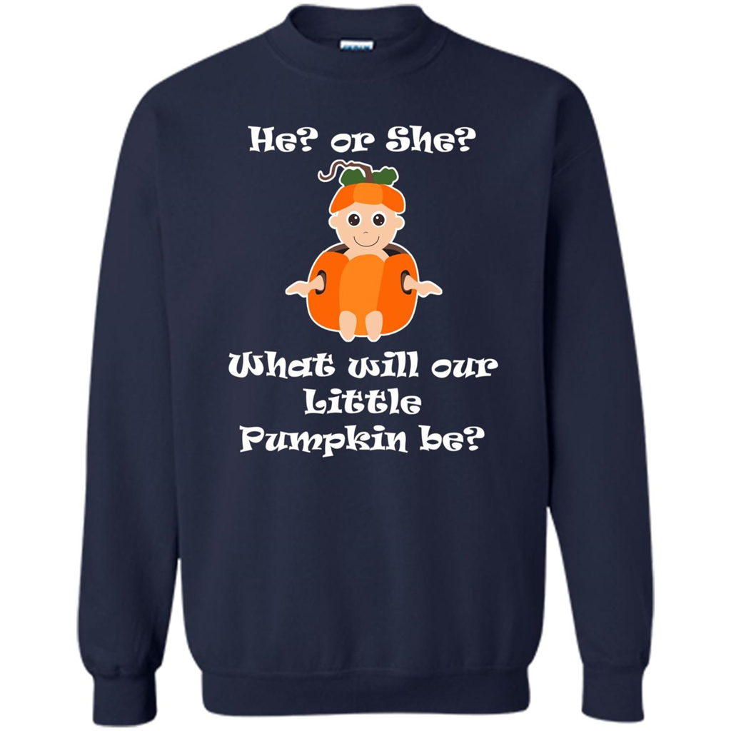 He Or She What Will Little Pumpkin Be Baby Shower T-shirt Navy