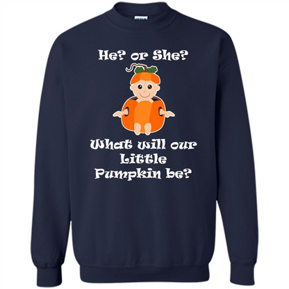 He Or She What Will Little Pumpkin Be Baby Shower T-shirt Navy