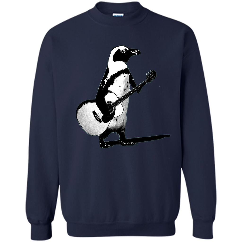 Funny Penguin T-shirt Penguin Plays Guitar Navy