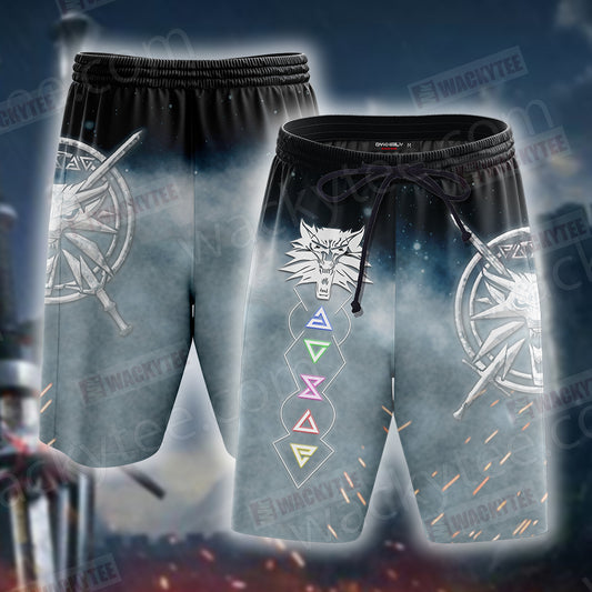 The Witcher 3 Wild Hunt Wild White Wolf Symbol 3D Beach Shorts