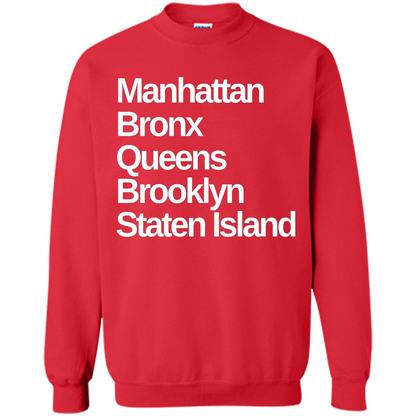 New York 5 Boroughs T-shirt Manhattan Bronx Queens Brooklyn Staten Island Red