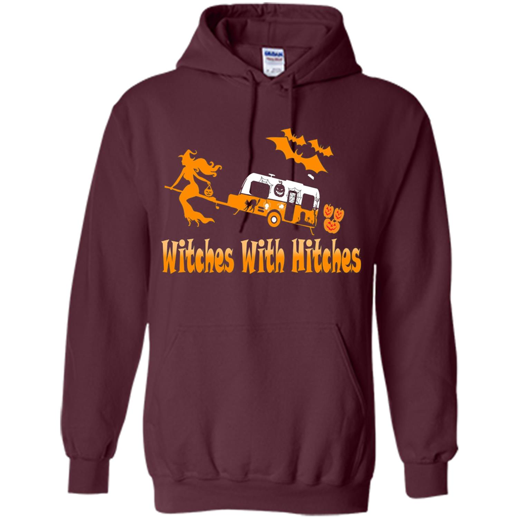 Funny Halloween T-shirt Witches With Hitches Camping Maroon