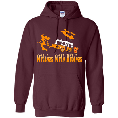 Funny Halloween T-shirt Witches With Hitches Camping Maroon