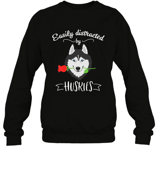 Easily Distracted By Huskies Shirt Sweatshirt Sweatshirt Black