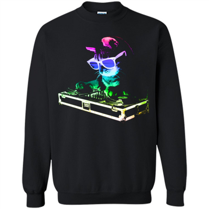 Cat Lover T-shirt House Cat Rainbow DJ Kitty Black