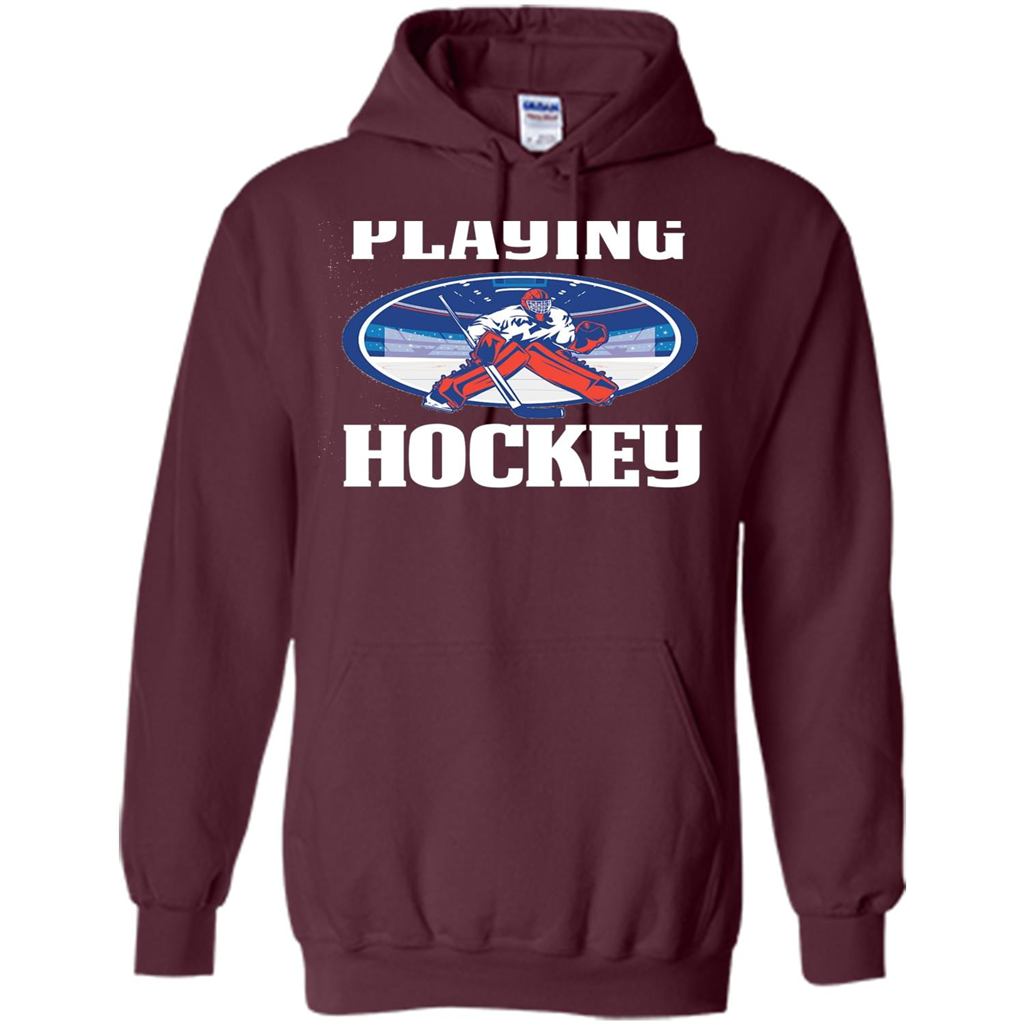 Funny Hockey T-shirt Playing Hockey Maroon