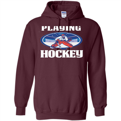 Funny Hockey T-shirt Playing Hockey Maroon