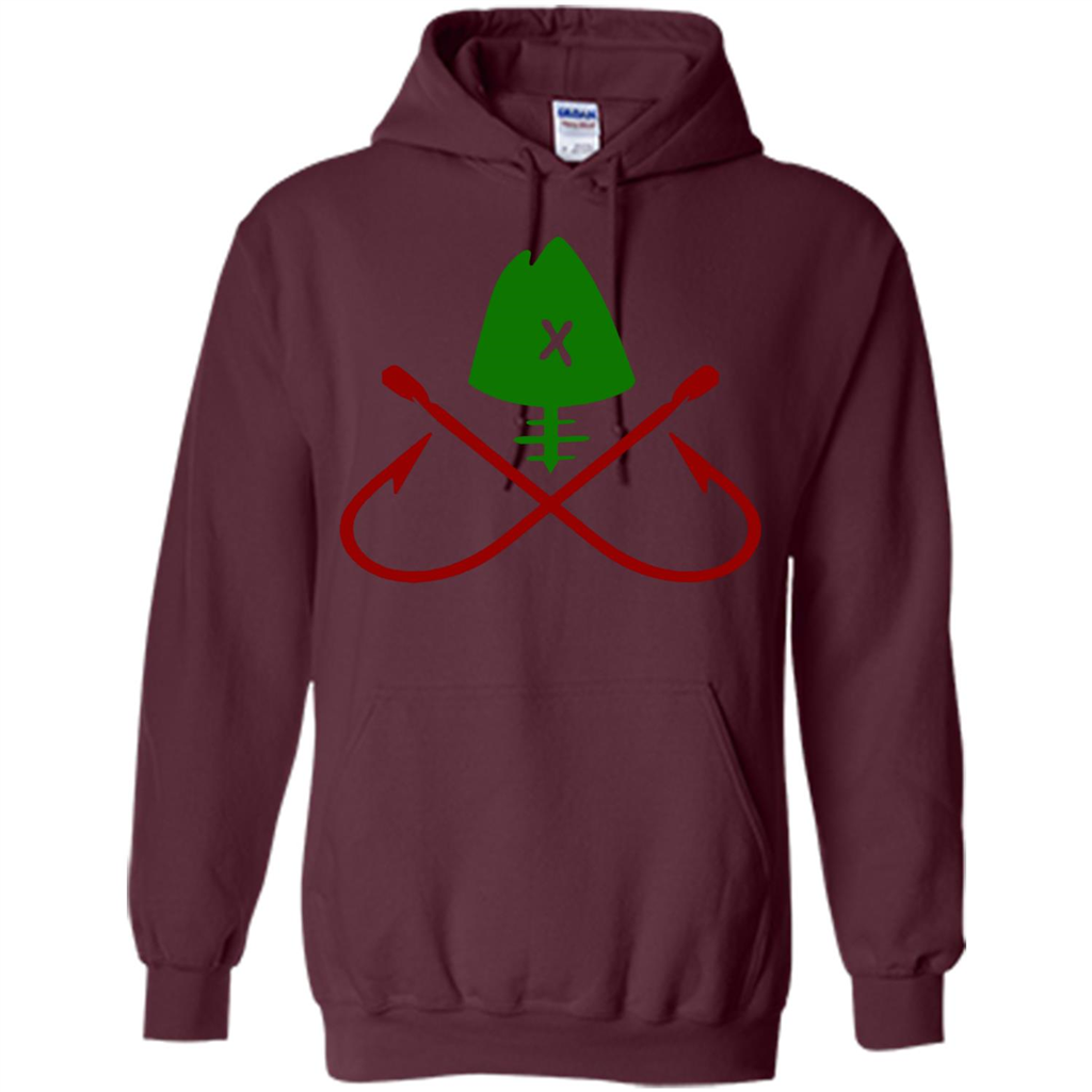 Fishing T-Shirt Skull And Crossed Hooks Maroon