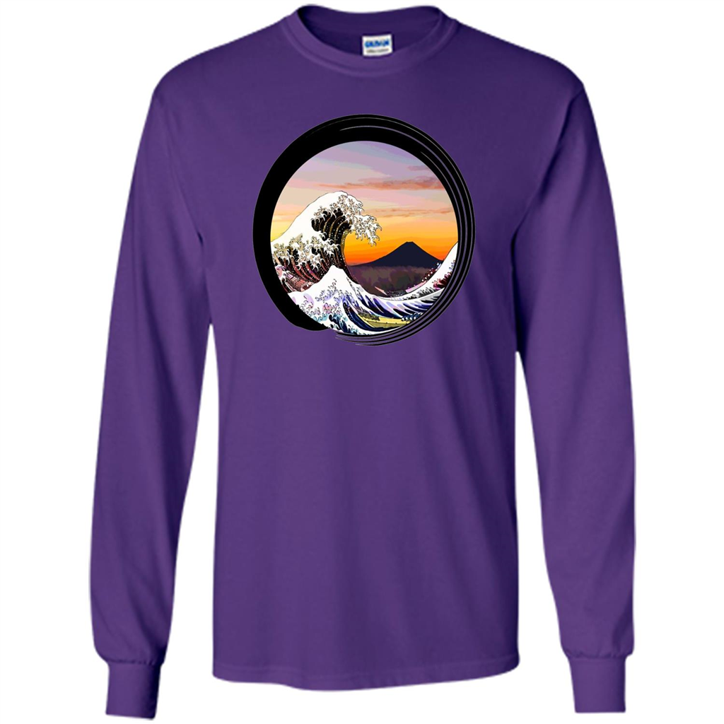 Classic Japanese Zen Art T-shirt, Kanagawa Great Wave Enso Purple