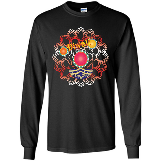 Diwali T-shirt Vibrant Rangoli Lamp And Firecrackers Diwali Tshirt Black