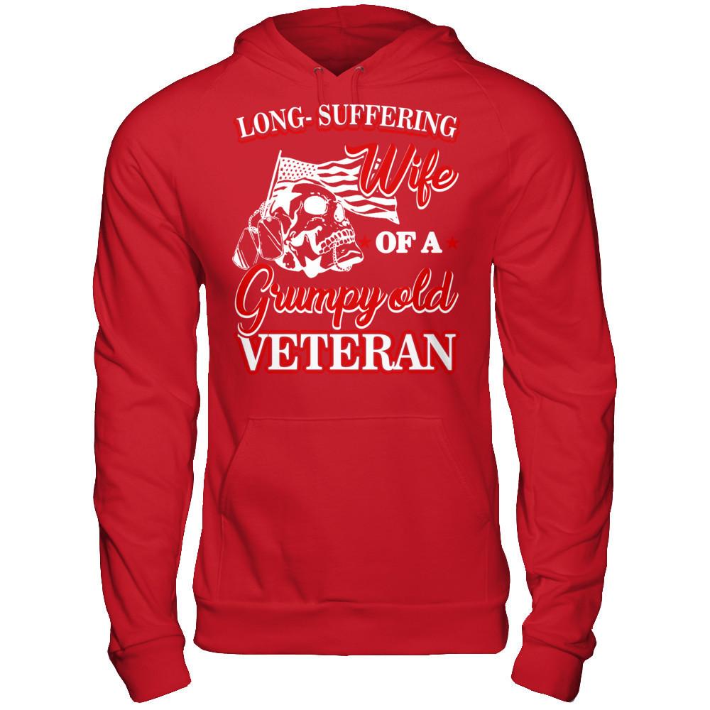 Long Suffering Wife Of A Grumpy Old Veteran Gildan - Pullover Hoodie Red
