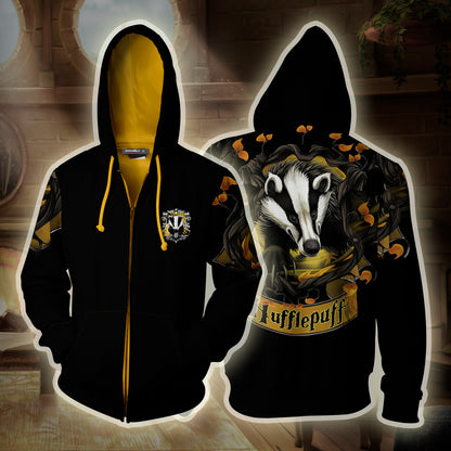 Hufflepuff Hogwarts Harry Potter 3D Zip Up Hoodie 4XL