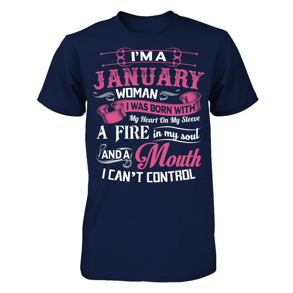 I Am A January Woman I Was Born With My Heart On My Sleeve Gildan - Short Sleeve Tee Navy