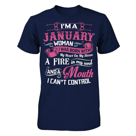 I Am A January Woman I Was Born With My Heart On My Sleeve Gildan - Short Sleeve Tee Navy