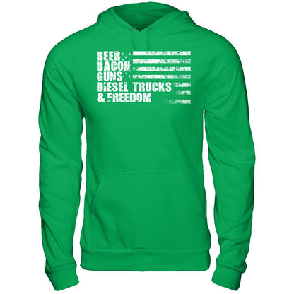 Beer, Bacon, Guns, Diesel Trucks & Freedom T-shirt Gildan - Pullover Hoodie Irish Green