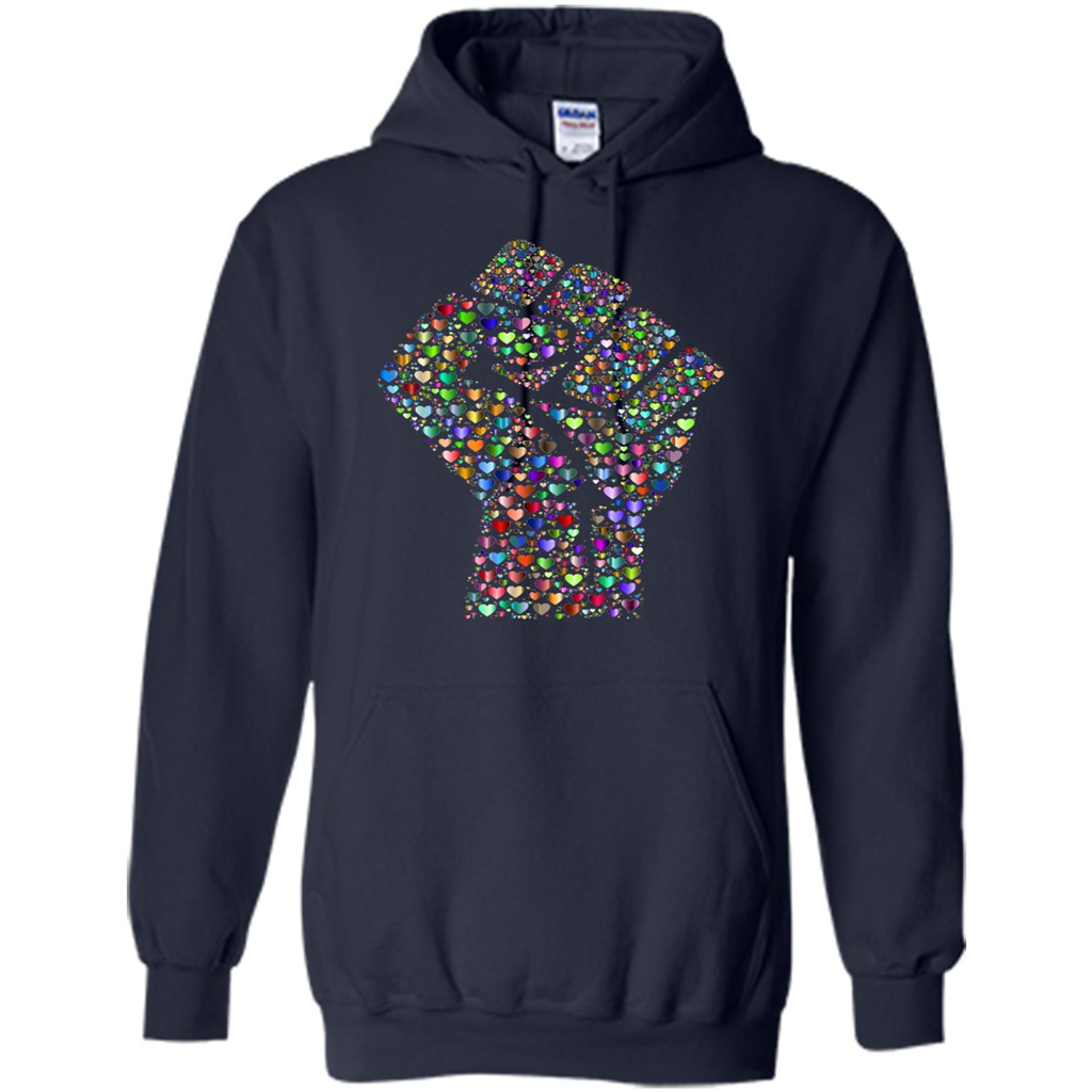 LGBTQ Pride T-shirt Resist Fist LGBTQ Pride Rainbow Hearts Navy