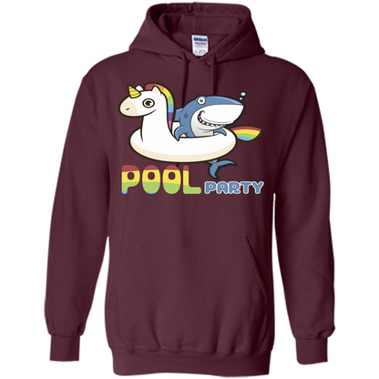 Pool Party T-shirt Unicorn Float Funny Shark Maroon