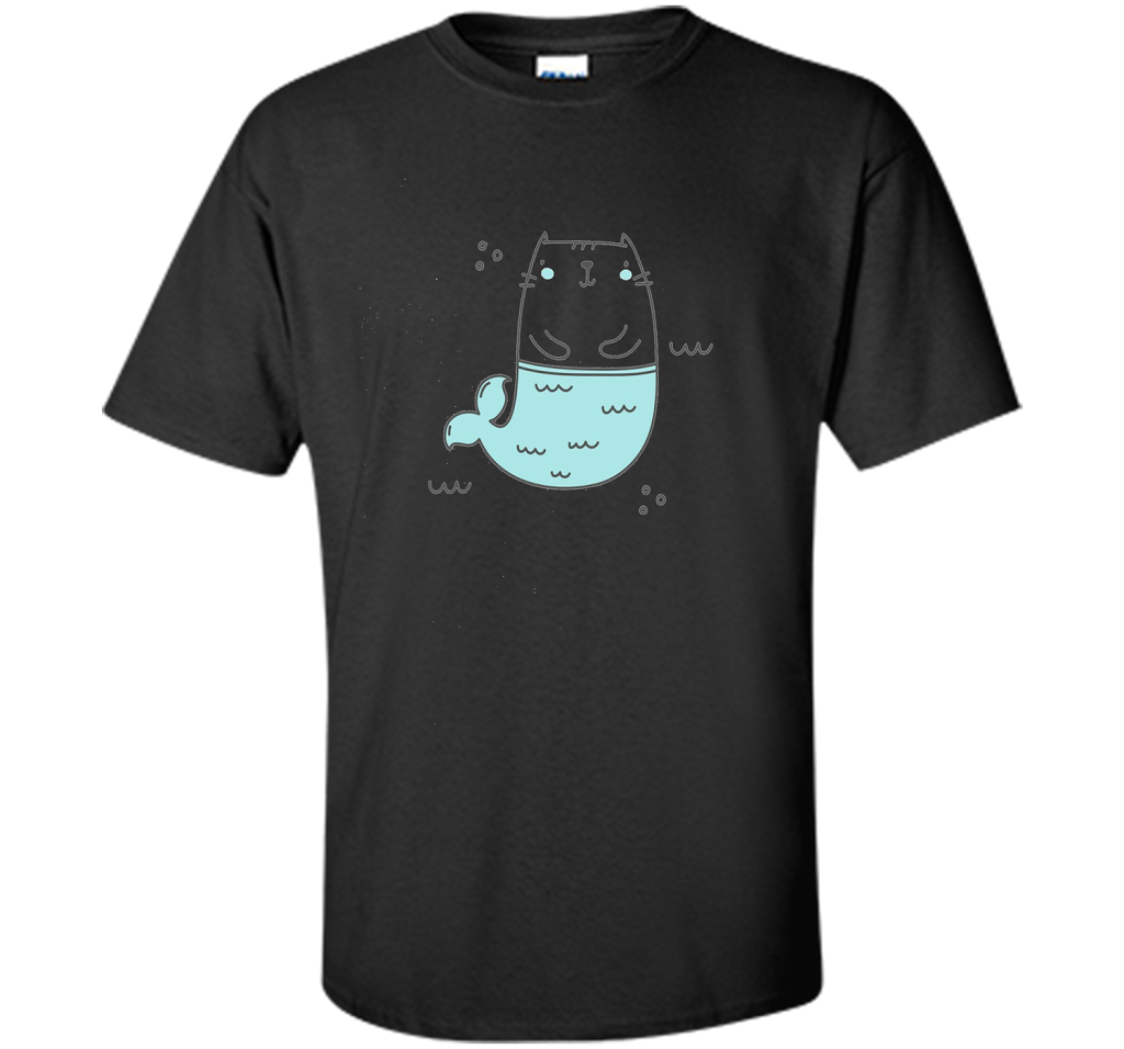 MerKitty Mermaid Cat Girls Shirt Blue shirt Black