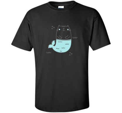 MerKitty Mermaid Cat Girls Shirt Blue shirt Black