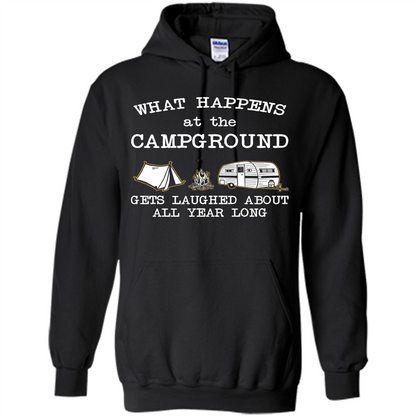 Camping T-shirt What Happens At The Campground Gets Laughed T-shirt Black
