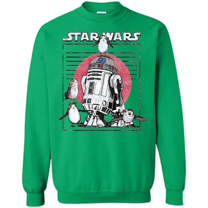 Movie T-shirt Last Jedi Flock Of Porgs Surround R2-D2 T-shirt Irish Green