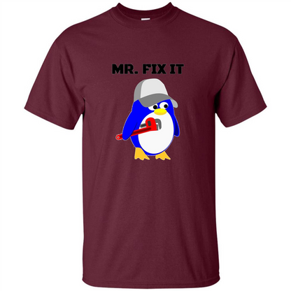 Mr. Fix it Penguin T-shirt Maroon