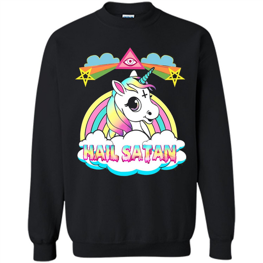 Unicorn Hail Satan Death Metal Rainbown T-shirt Black