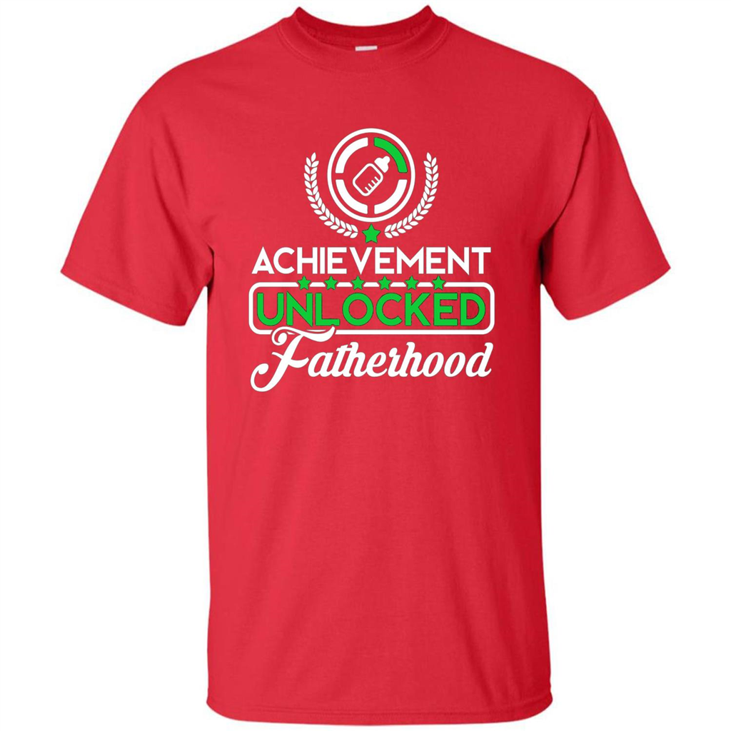 First Father's Day T-shirt Achievement Unlocked Fatherhood Red