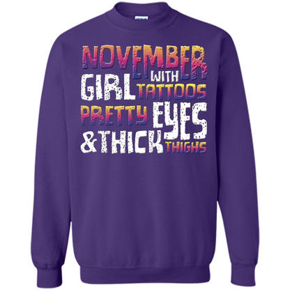 November Girl T-shirt With Tattoos Pretty Eyes and Thick Thighs Orange