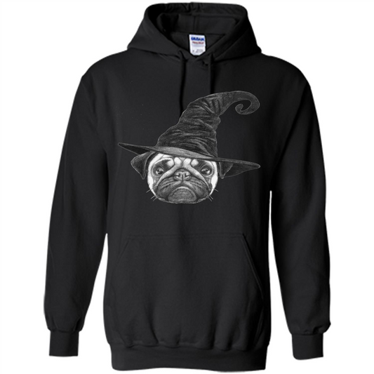 Pug Lover T-shirt Pug In Witch Hat Halloween T-Shirt Black