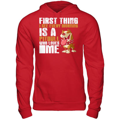First Thing I See Every Morning Is A PitBull Who Loves Me T-shirt Gildan - Pullover Hoodie Red