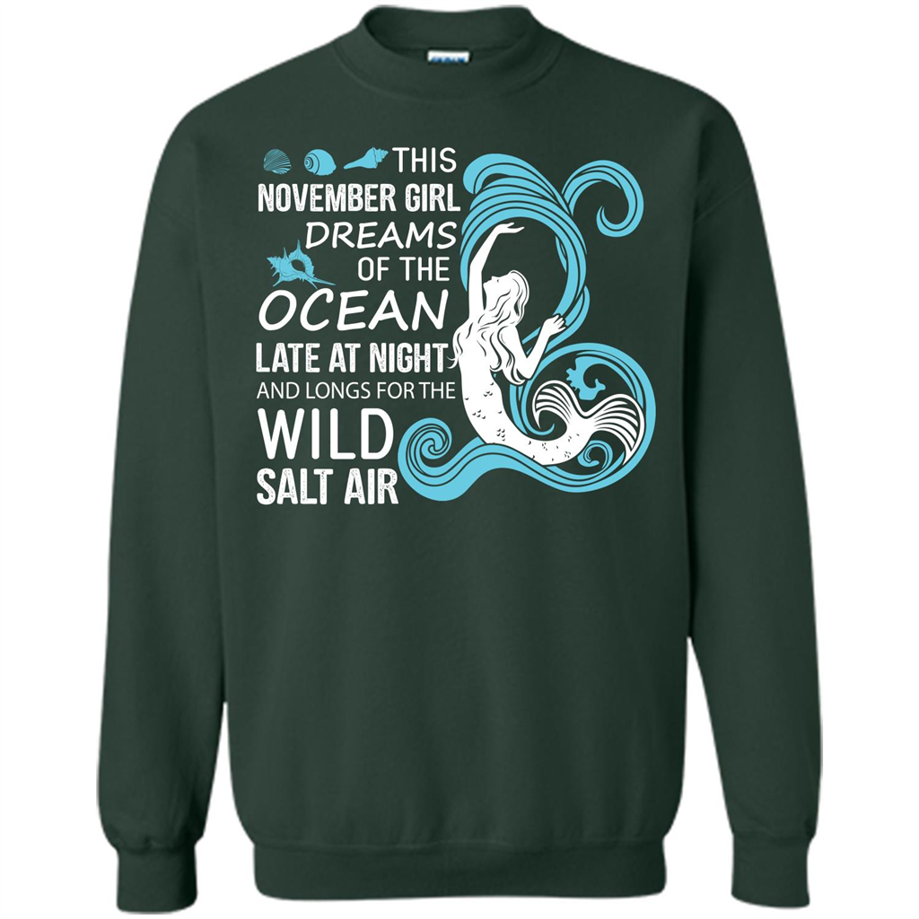 This November Girl Dreams Of The Ocean Late At Night T-shirt Forest Green
