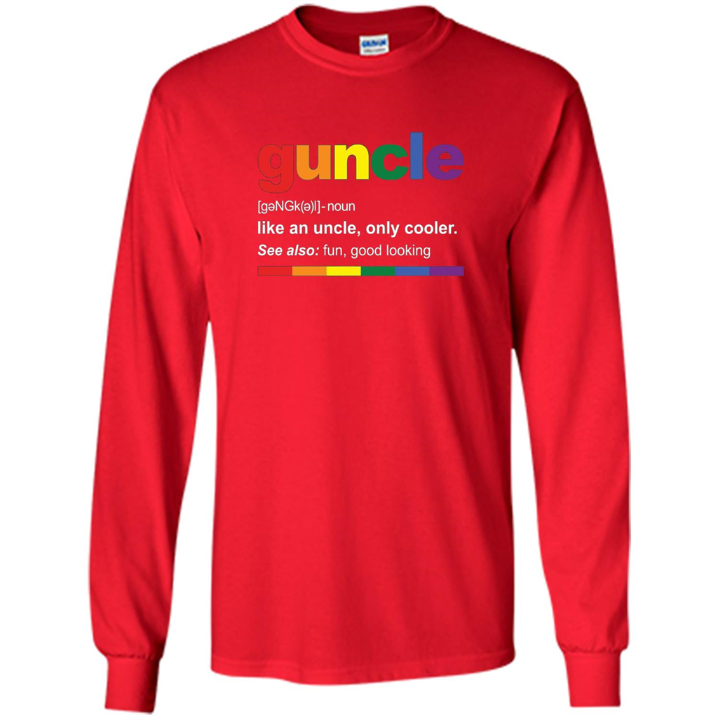 Mens Rainbow Guncle Definition T-Shirt Funny Gift For Gay Uncle Red