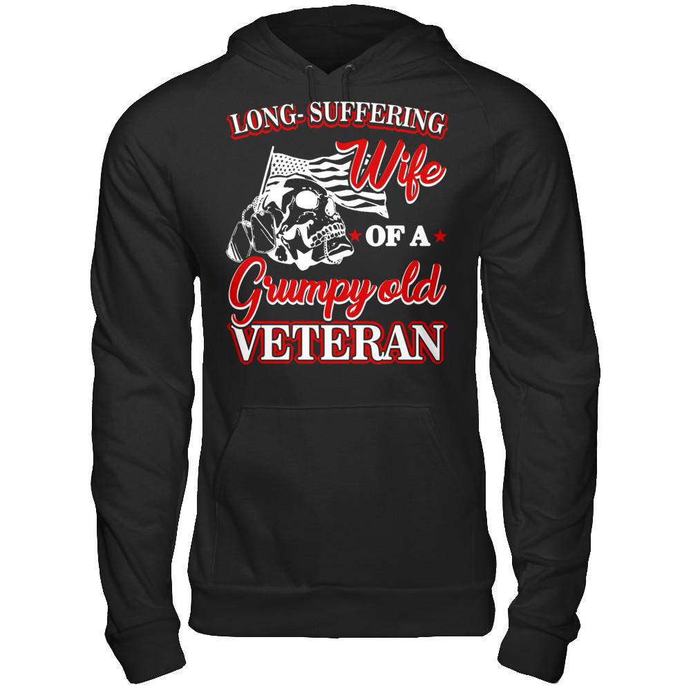 Long Suffering Wife Of A Grumpy Old Veteran Gildan - Pullover Hoodie Black