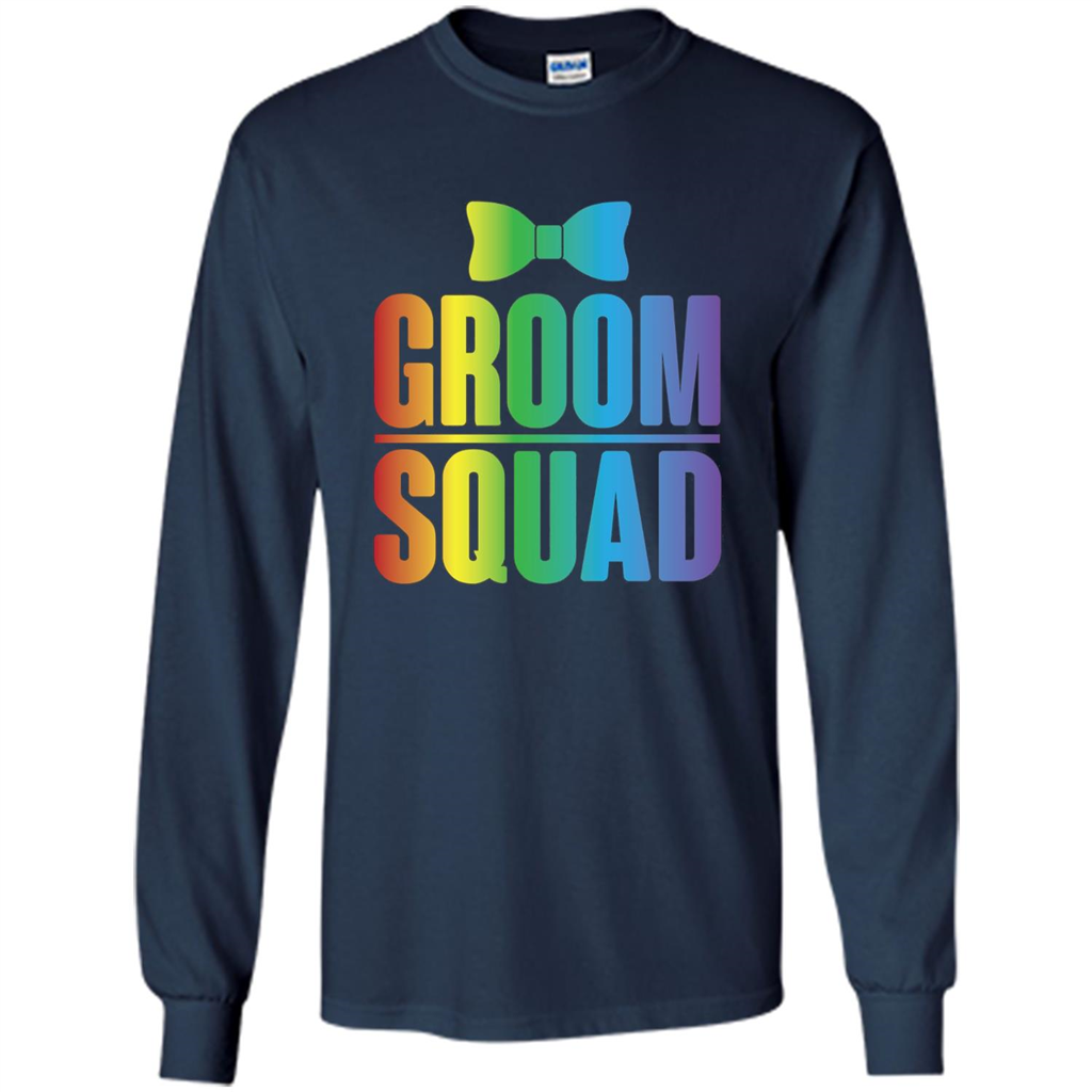 Groom Squad Bachelor Party Rainbow Bowtie T-Shirt Navy