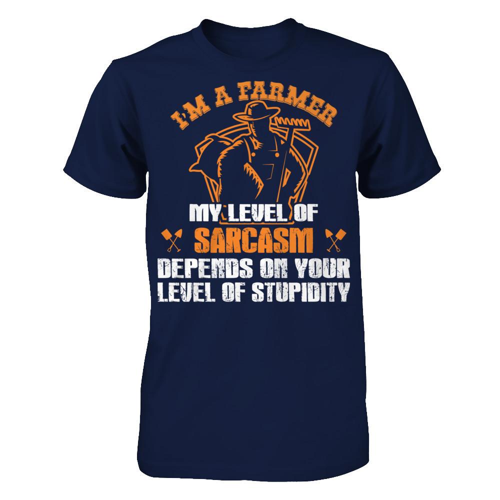 I'm A Farmer My Level Of Sarcasm Depends On Your Level Of Stupidity T-shirt Gildan - Short Sleeve Tee Navy