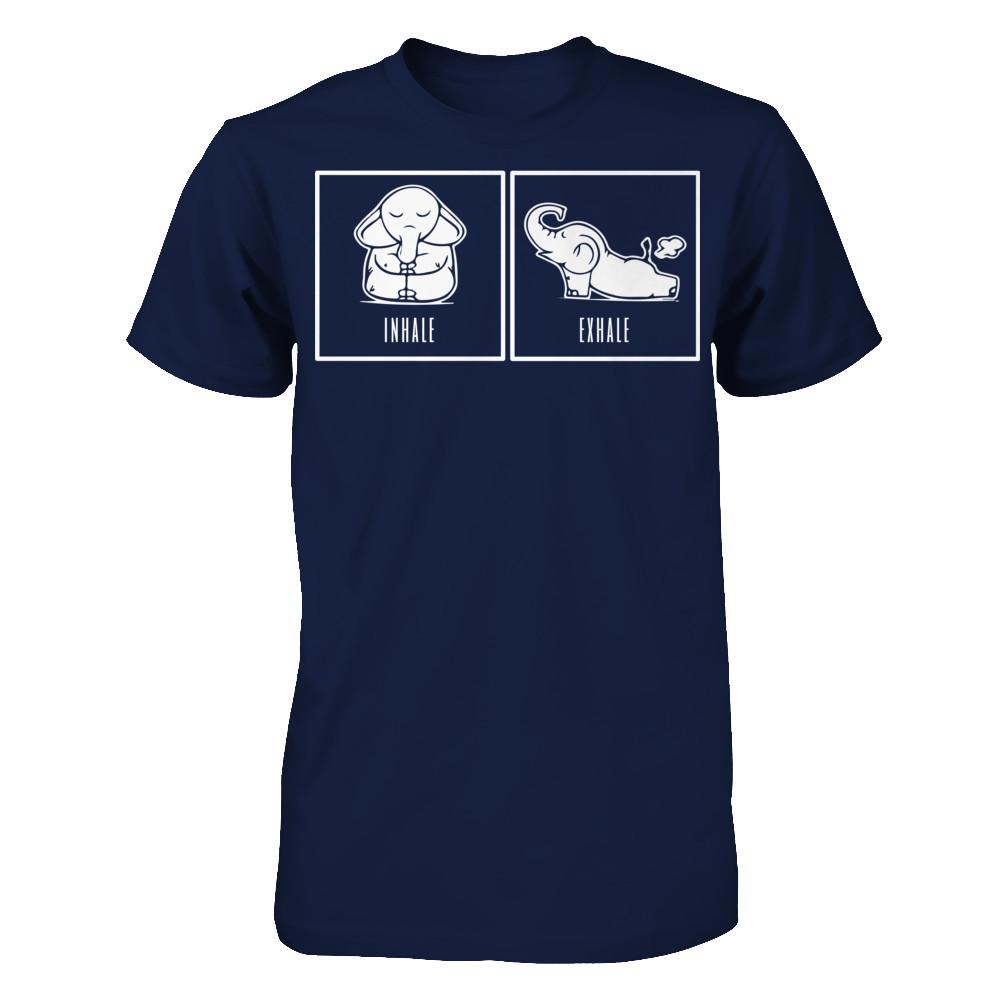 Elephant Inhale - Exhale T-shirt Gildan - Short Sleeve Tee Navy