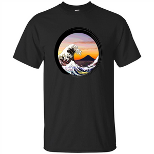 Classic Japanese Zen Art T-shirt, Kanagawa Great Wave Enso