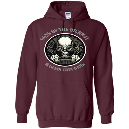 Trucker T-shirt Sons Of The Highway Badass Truckers T-shirt Maroon