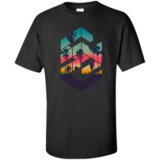 Summer T-shirt Geometric Sunset Beach Black