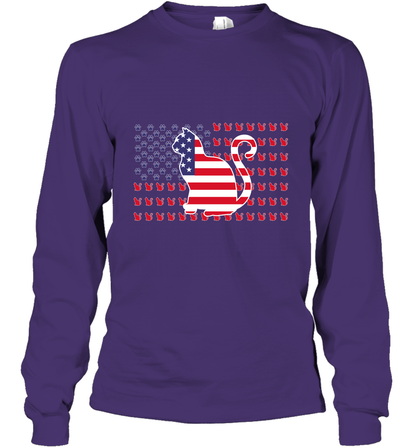 American Flag Cats Lovers Shirt Long Sleeve T-Shirt Purple