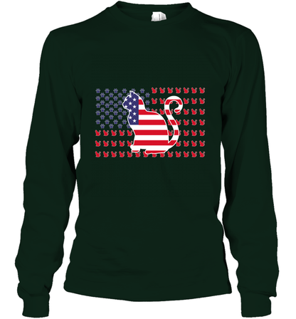 American Flag Cats Lovers Shirt Long Sleeve T-Shirt Forest Green