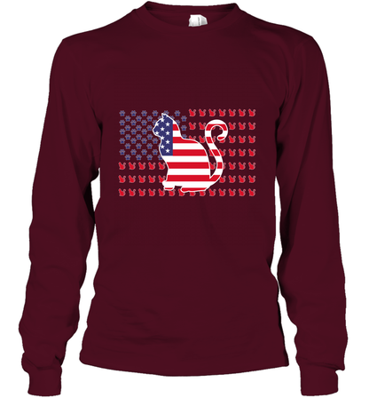 American Flag Cats Lovers Shirt Long Sleeve T-Shirt Maroon