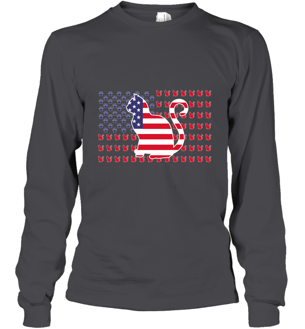 American Flag Cats Lovers Shirt Long Sleeve T-Shirt Dark Heather