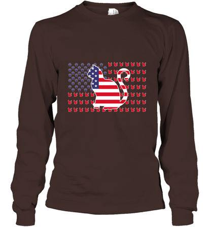 American Flag Cats Lovers Shirt Long Sleeve T-Shirt Dark Chocolate